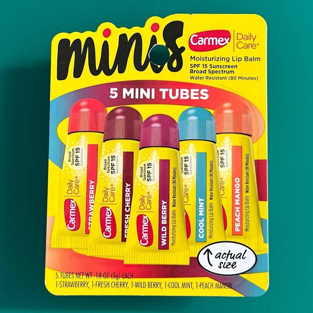 Carmex Minis Moisturizing Lip Balm 5 Pack SPF15 Daily Care Tubes Water Resistant